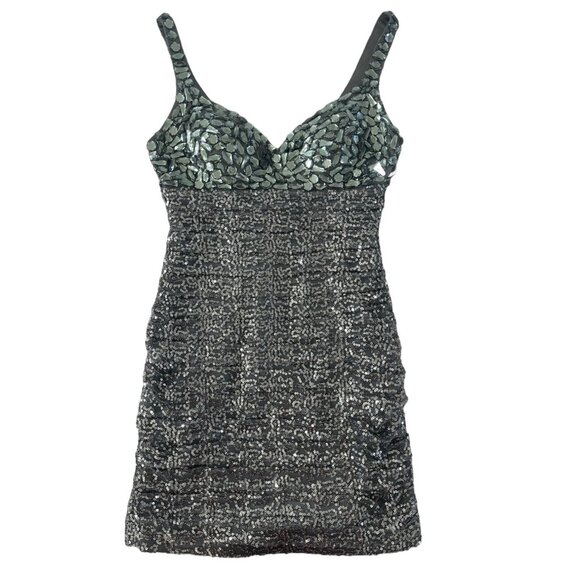Let’s Fashion Beaded Sequin Mini Dress Gray Semi Formal‎ Size M Style 5608 - Picture 1 of 9